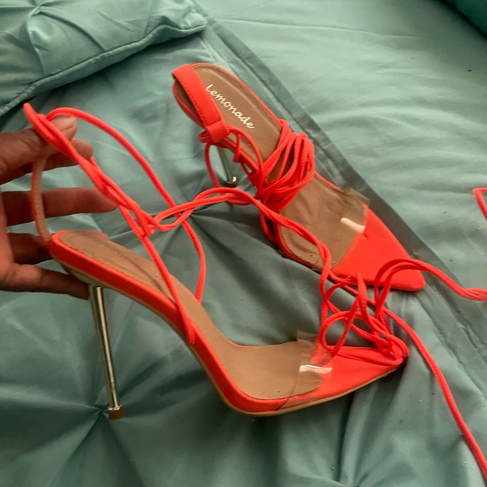 Lemon Vibrant Orange Lace-Up Heels